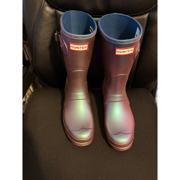 Hunter Boots Womens Size 8 Mid Height Nebula Iridescent Rain Boots - Picture 2 of 10